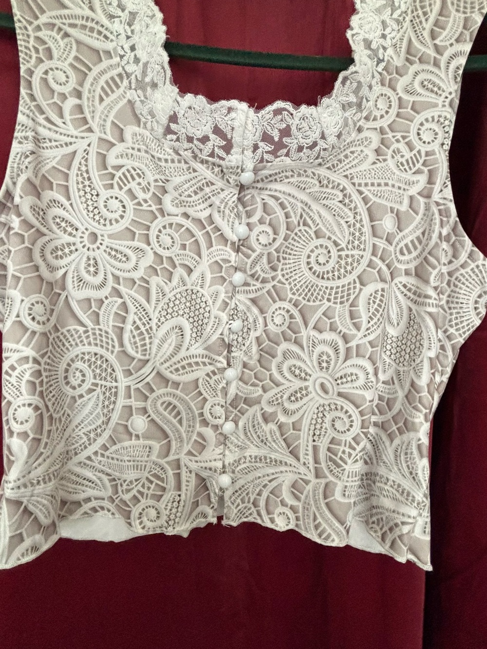 Sleeveless White Lace Crop Top with Button Front